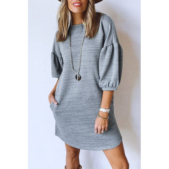 Grey Puff Sleeve Tunic Dress