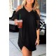 Black Black Lace Splicing Cold Shoulder Mini Dress