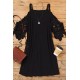 Black Black Lace Splicing Cold Shoulder Mini Dress