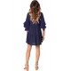 Blue V Neck Ruffled Swing Tunic Shift Dress