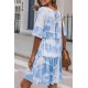 White Crew Neck Tie Dye Half Sleeve Dress