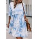 White Crew Neck Tie Dye Half Sleeve Dress