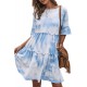 White Crew Neck Tie Dye Half Sleeve Dress