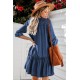 Pocketed Ruffled Denim Shirt Mini Dress