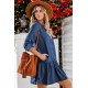 Pocketed Ruffled Denim Shirt Mini Dress