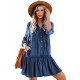 Pocketed Ruffled Denim Shirt Mini Dress