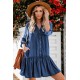 Pocketed Ruffled Denim Shirt Mini Dress