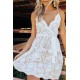 White Spaghetti Straps Lace Mini Dress with Waist Tie