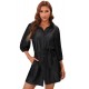 Black Buttoned Tie Waist Denim Shirt Mini Dress