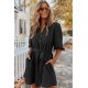 Black Buttoned Tie Waist Denim Shirt Mini Dress