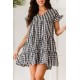 Black Ruffled Short Sleeves Plaid Print Tiered Swing Dress