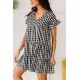 Black Ruffled Short Sleeves Plaid Print Tiered Swing Dress