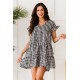 Black Ruffled Short Sleeves Plaid Print Tiered Swing Dress