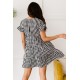 Black Ruffled Short Sleeves Plaid Print Tiered Swing Dress