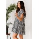 Black Ruffled Short Sleeves Plaid Print Tiered Swing Dress