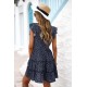 Navy Printed Sleeveless Tiered Mini Dress