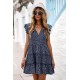 Navy Printed Sleeveless Tiered Mini Dress