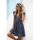 Navy Printed Sleeveless Tiered Mini Dress