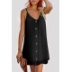 Black Swiss Dot Buttons Spaghetti Strap Mini Dress