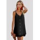 Black Swiss Dot Buttons Spaghetti Strap Mini Dress