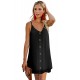 Black Swiss Dot Buttons Spaghetti Strap Mini Dress