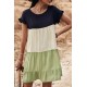 Green Loose Fit Ruffled Color Block Dress