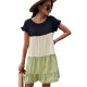 Green Loose Fit Ruffled Color Block Dress