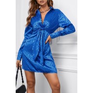 Blue Leopard Print Tie Knot Satin Mini Dress