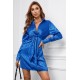 Blue Leopard Print Tie Knot Satin Mini Dress