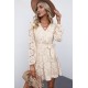 Apricot Wrap-V-Neck Belted Crochet Lace Mini Dress