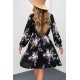 Black Floral Print Elastic Waist Button Mini Dress