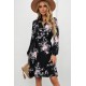 Black Floral Print Elastic Waist Button Mini Dress