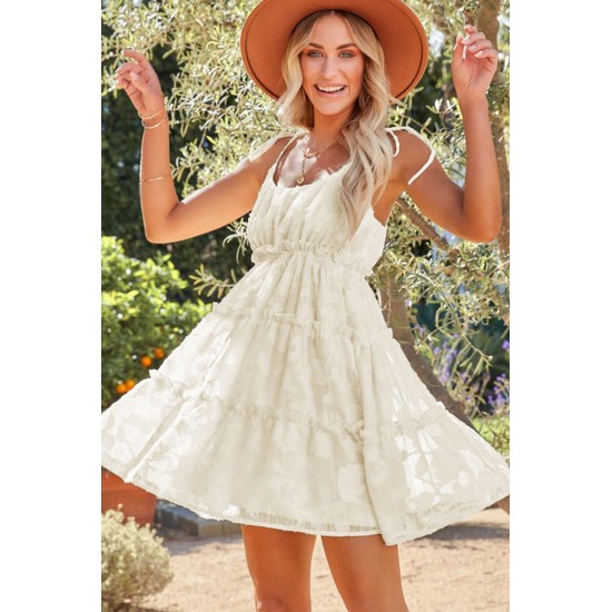 Beige Tiered Textured Babydoll Dress