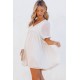 White Polka Dot Textured V Neck Babydoll Dress