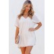 White Polka Dot Textured V Neck Babydoll Dress