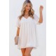 White Polka Dot Textured V Neck Babydoll Dress