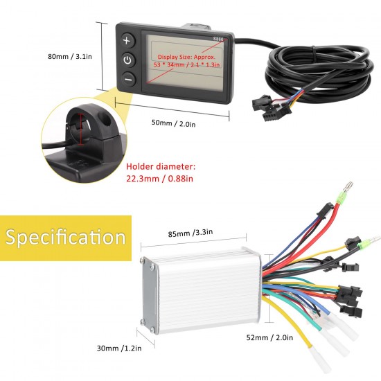 Electric Bike Controller 24V-48V/36V-60V 350W Brushless E-bike Controller with LCD Display Bicycles Motor Scooter Controller S866