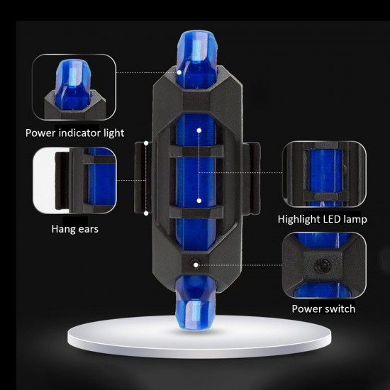 USB Rechargeable Rear Bicycle Light LED Bike Tail Lamp 4 Lighting Modes Weather Tight Design Built-in 160mAh Capacity Battery Cycling Light