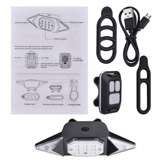 LED Turn Signal Bike Light USB Rechargeable Bicycle Tail Light with Direction Indicator Waterproof Cycling Safety Light Intelligent Remote Control Cycling Rear Bright Light Warning Lamp