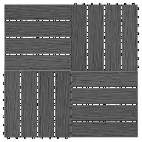 11 pcs Decking Tiles Deep Embossed WPC 30x30 cm 1 sqm Black