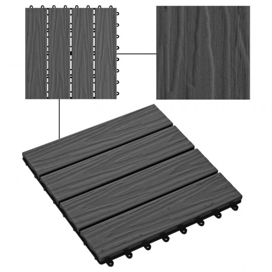 11 pcs Decking Tiles Deep Embossed WPC 30x30 cm 1 sqm Black