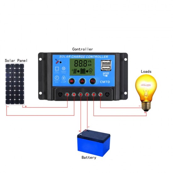 Anself 20A 12V/24V Solar Charge Controller with LCD Display Auto Regulator Timer Solar Panel Battery Lamp LED Lighting Overload Protection