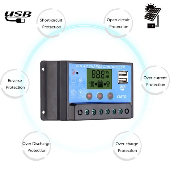 Anself 20A 12V/24V Solar Charge Controller with LCD Display Auto Regulator Timer Solar Panel Battery Lamp LED Lighting Overload Protection