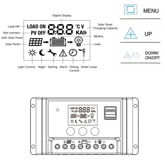 Anself 20A 12V/24V Solar Charge Controller with LCD Display Auto Regulator Timer Solar Panel Battery Lamp LED Lighting Overload Protection