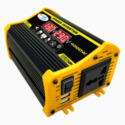 Modified Sine Wave Inverter High Frequency 4000W Peak Power Watt Power Inverter DC 12V to AC 220V Converter Car Power Charger Inverter with 2.1A Dual USB Port Battery Clips Display Screen