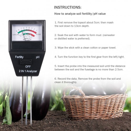 2-in-1  Soil pH Meter Fertility Tester pH Tester Soil Tester for Garden Farm Lawn Indoor Outdoor Plant Care