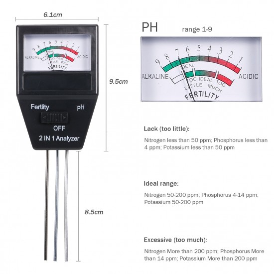 2-in-1  Soil pH Meter Fertility Tester pH Tester Soil Tester for Garden Farm Lawn Indoor Outdoor Plant Care