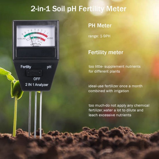 2-in-1  Soil pH Meter Fertility Tester pH Tester Soil Tester for Garden Farm Lawn Indoor Outdoor Plant Care