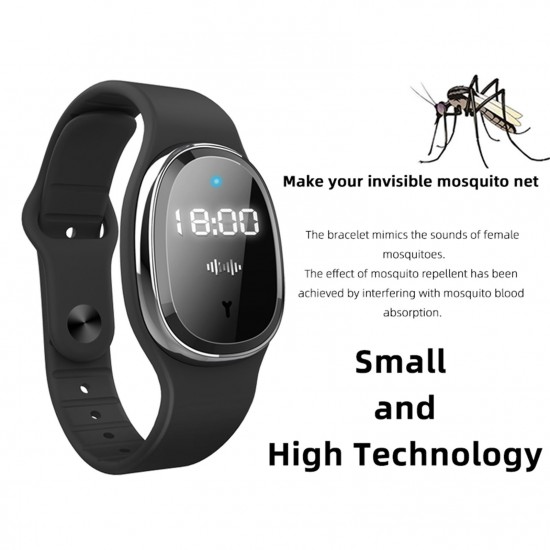 Portable Ultrasonic Mosquito Repellent Bracelets with Clock Non-Toxic Deet Free Bug Insect Repellent Bands Reusable Long Protection Electronic Pest Control Band for Kids & Adults