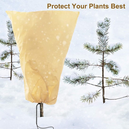 Outdoor Plant Cover Freeze Protection Reusable Non-woven Fabric Plant Covering Bag with Zipper and Drawstring Against Cold Winter Frost Birds Animals